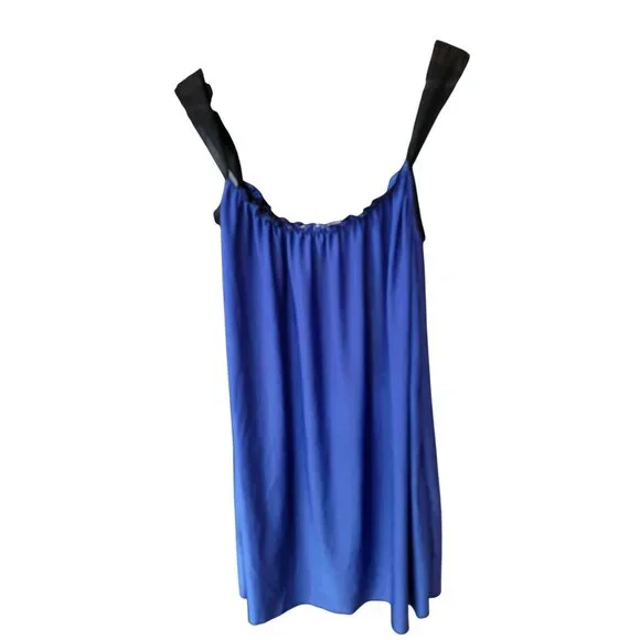 Blossom Intimates Blue & Black Sleeveless Tie-Strap Babydoll Nightgown - Picture 2 of 5